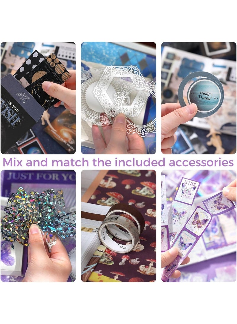 سيوسي Retro Scrapbooking Kit, Mystery Space-Themed Craft Supplies, DIY Planner Decorations, Bullet Journaling Materials, Collage Art Set with Stickers, Washi Tapes & Ephemera (154-Piece) - Image 4